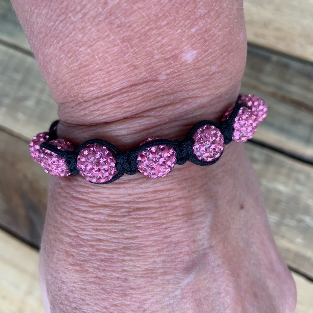 Shambala Bracelet Made with Real Swarovski Crystals Adjustable Length Pink
